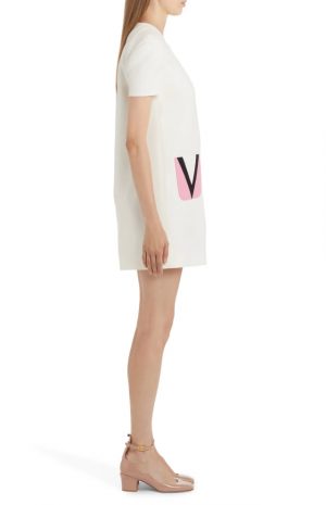 V Logo Pocket Wool & Silk Dress