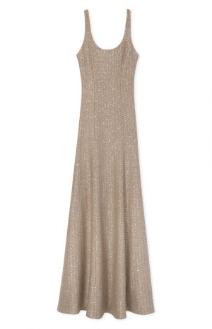 Sequin Textured Knit A-Line Gown